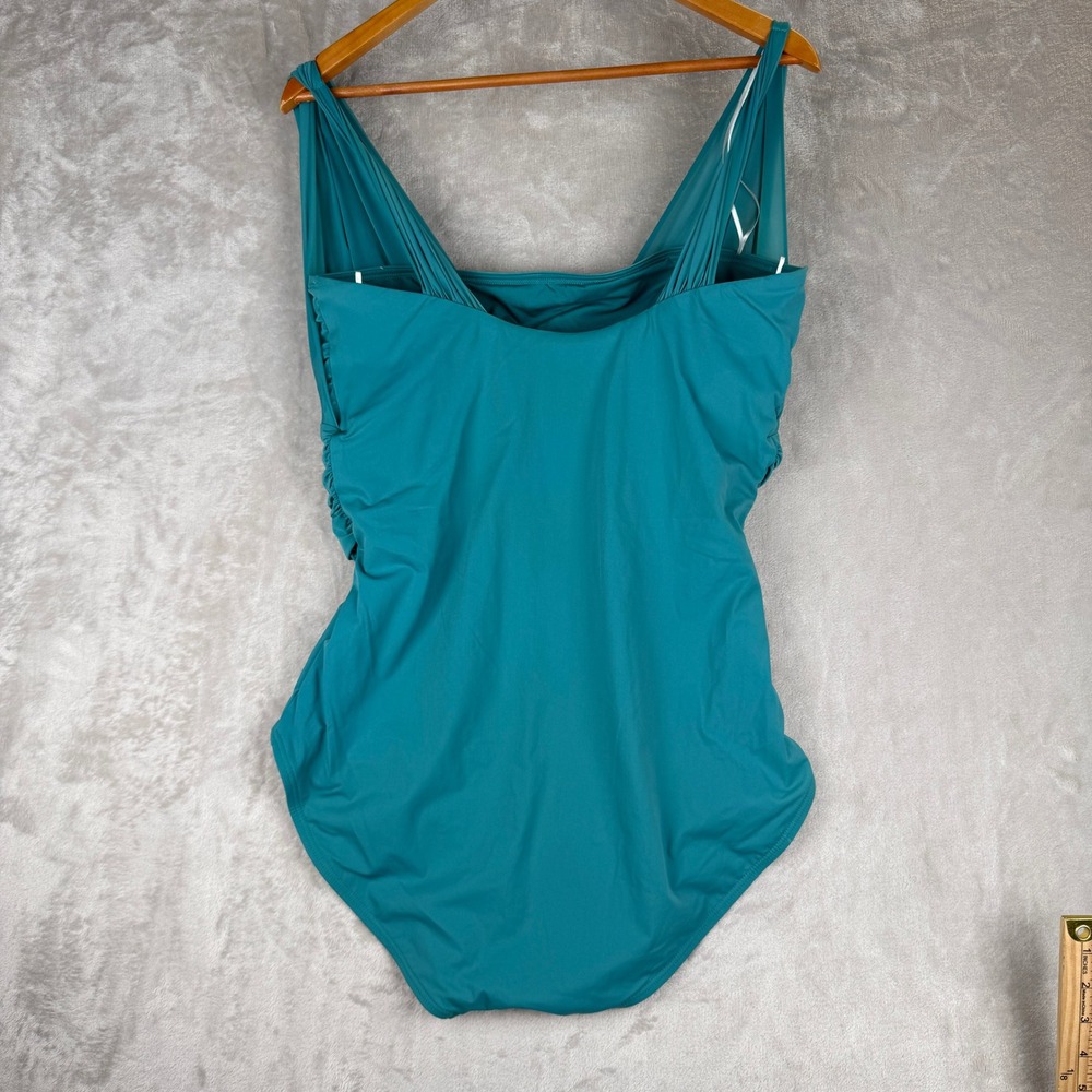 Spanx Womens Teal Blue V-Neck Ruched Tummy Control One Piece Swimsuit Size 16 - Picture 3 of 5